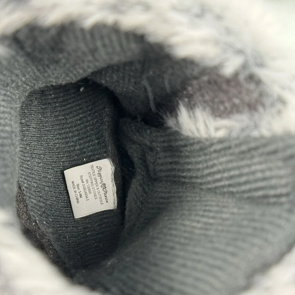 Stepping Stones Infant Baby Faux Fur Cable Knit Booties Shoes Size 3-6M Gray New